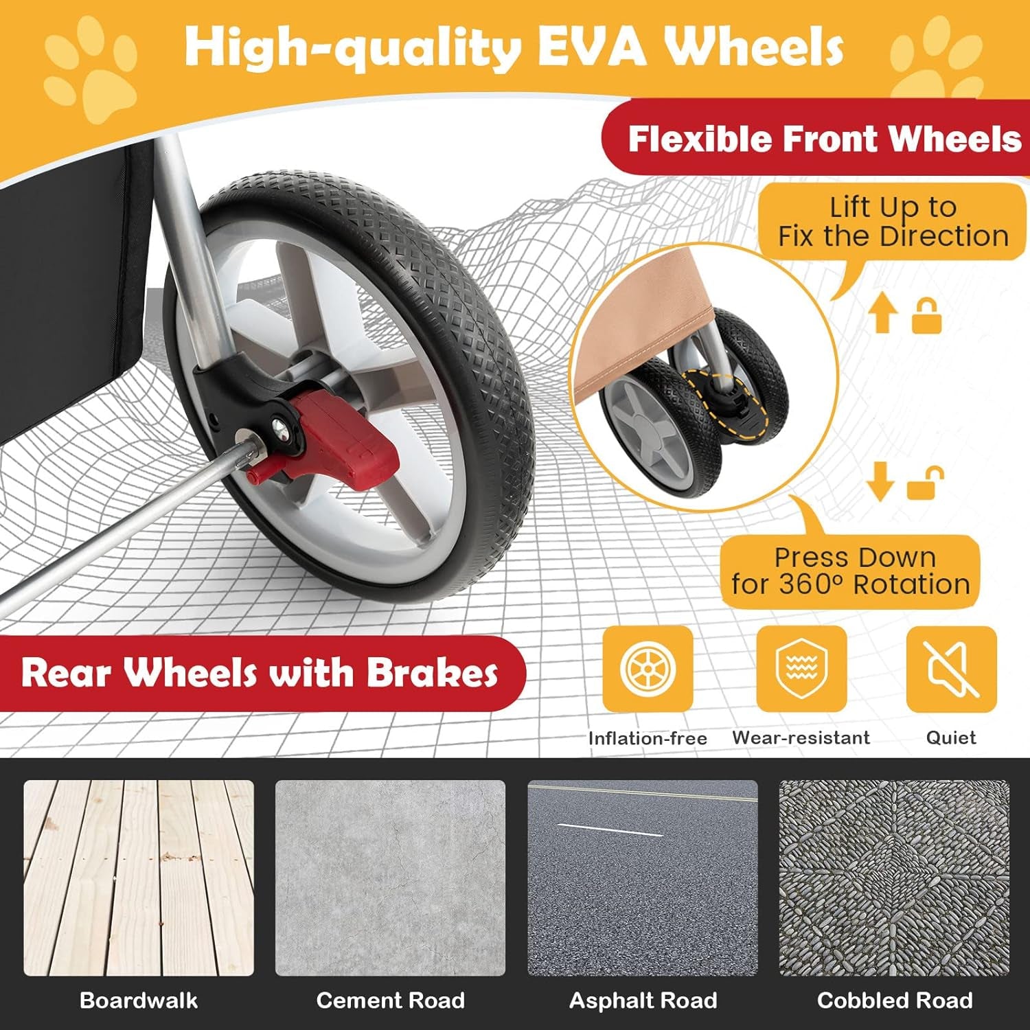 Folding Dog Stroller for Small Medium Dogs Cats Puppy, 4 Lockable Wheels Cat Stroller Pet Travel Carrier Strolling Cart, Safety Belt, Removable Liner and Storage Basket (Beige)