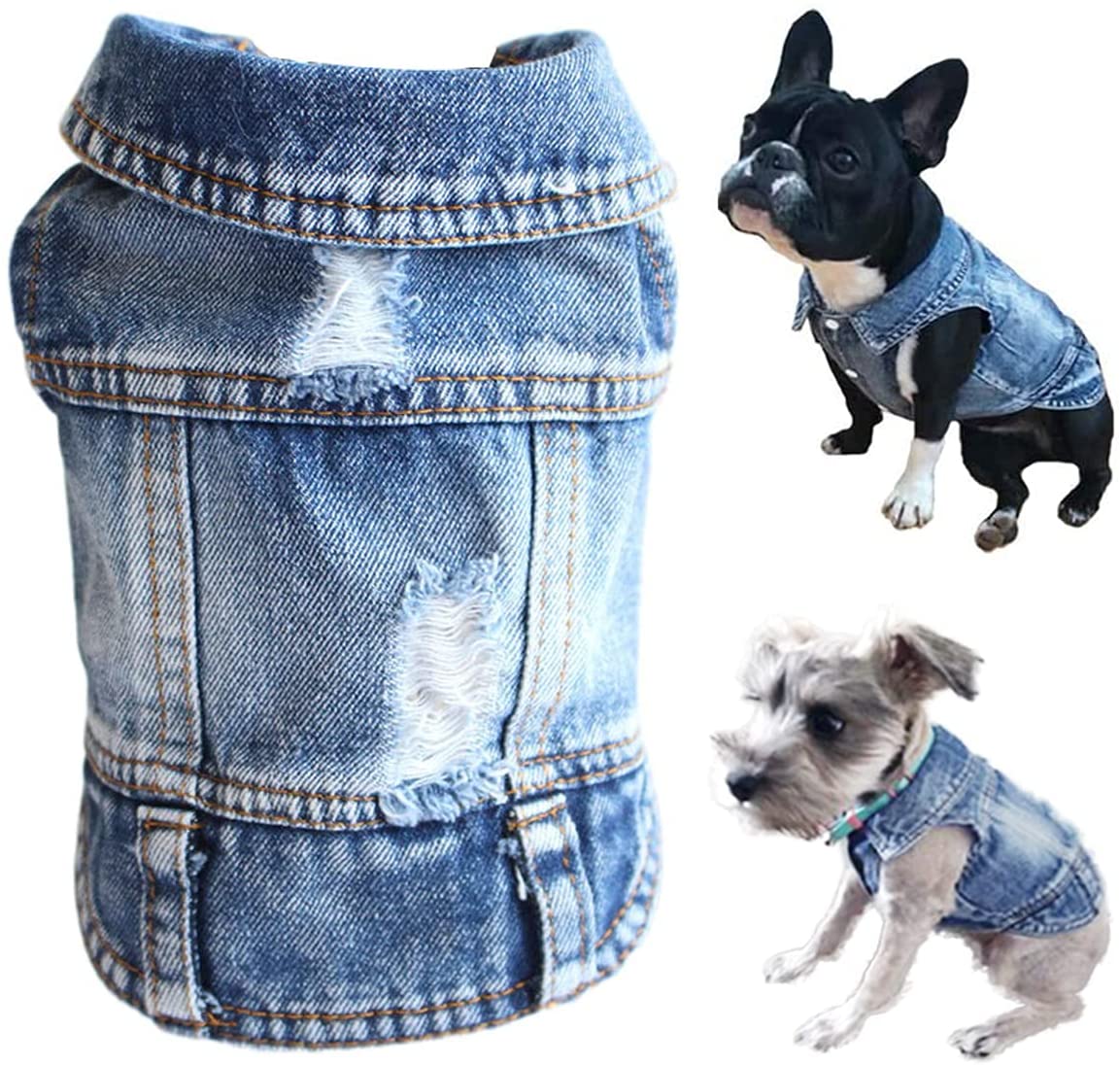 Pet Dog Cat Blue Denim Jeans Jacket Coat Vest