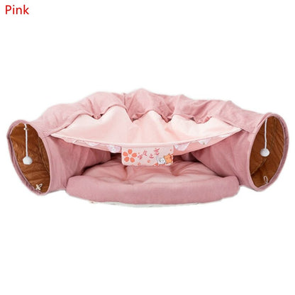 Collapsible Removable Cat Tunnel Tube With Cat Bed Set