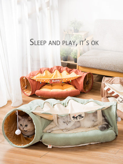 Collapsible Removable Cat Tunnel Tube With Cat Bed Set