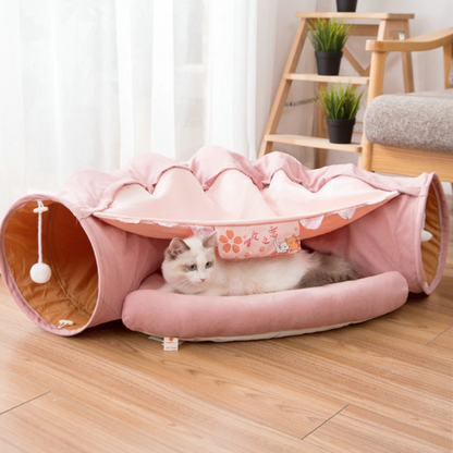 Collapsible Removable Cat Tunnel Tube With Cat Bed Set