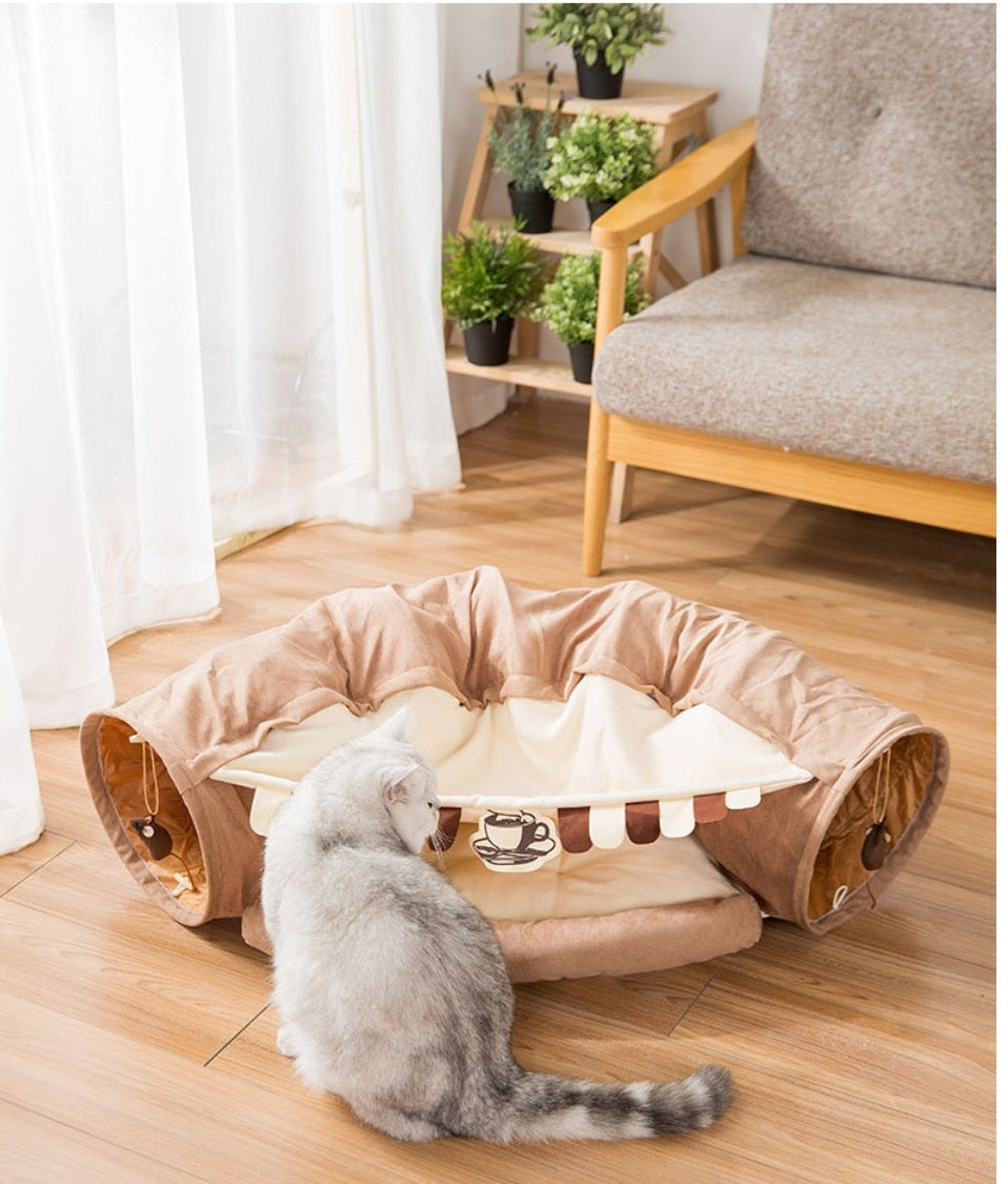 Collapsible Removable Cat Tunnel Tube With Cat Bed Set
